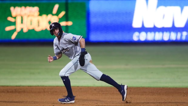 Northwest Arkansas' Nick Loftin (13) plays in a game against the Hooks at Whataburger Field in Corpus Christi, Texas on Wednesday, July 13, 2022.